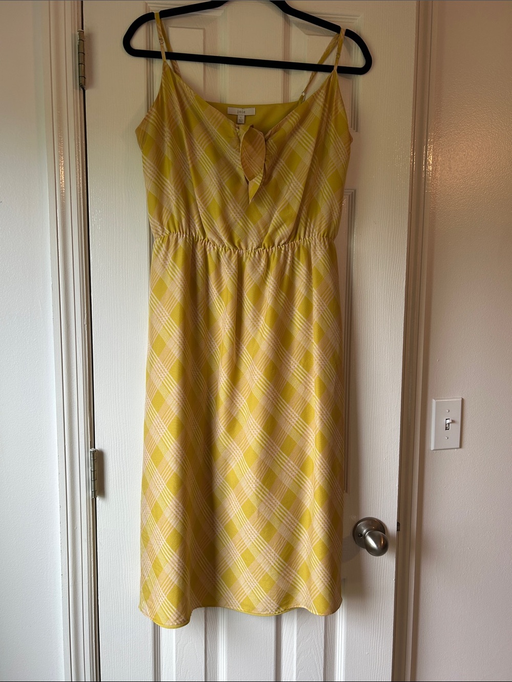 Joie Yellow Plaid Midi Sundress 100% Silk Size L